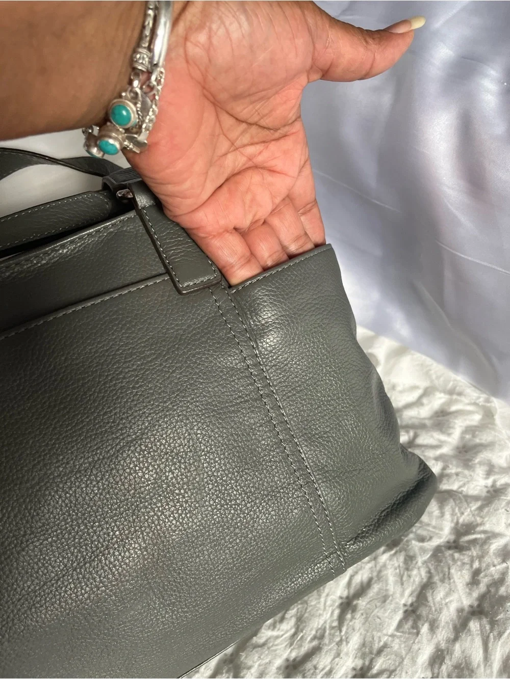 Michael Kors Pebbled Leather Shoulder Tote in Dark Gray